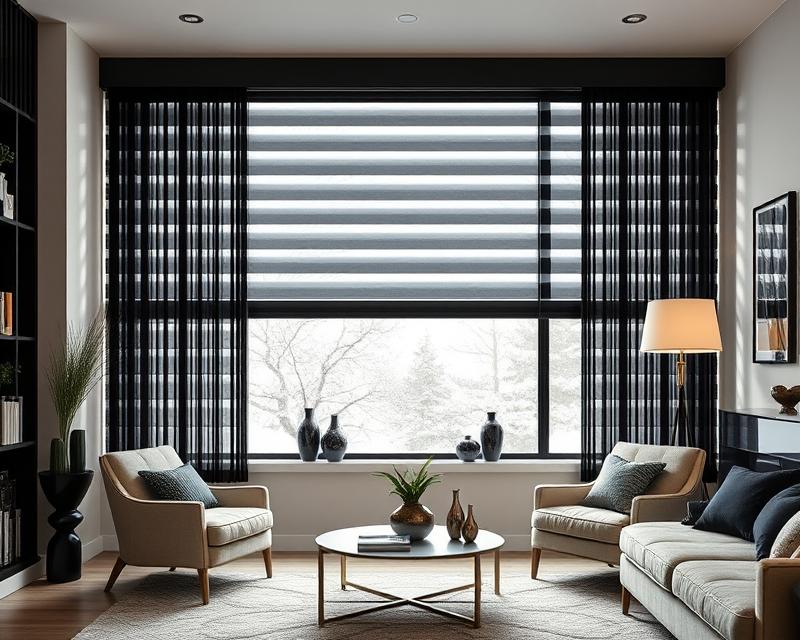 Czarne żaluzje drewniane do stylów glamour, loft i minimalizm